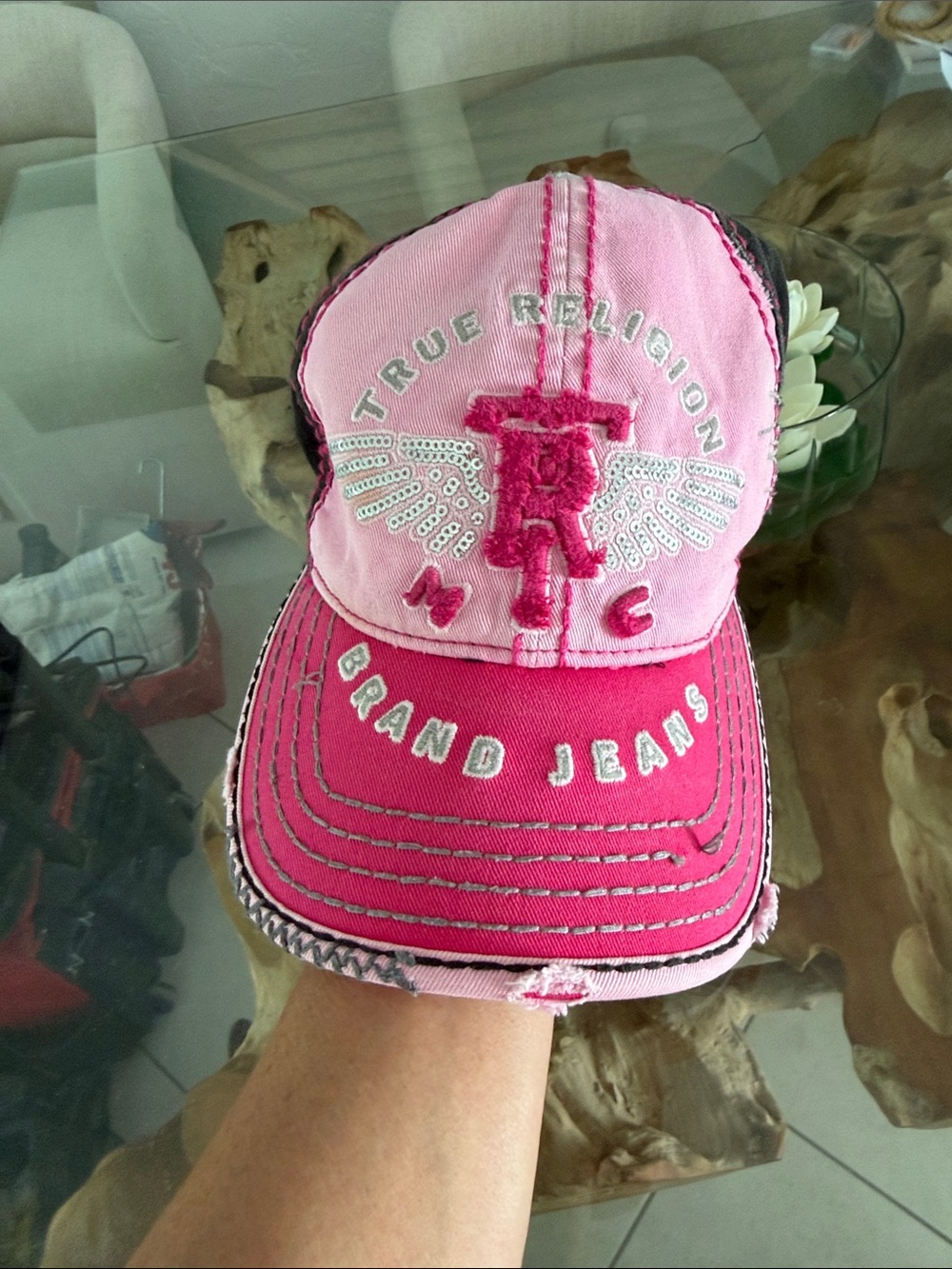True Religion Baseball Two-Tone Pink Logo Cap